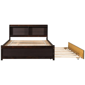 English Elm Full Bed with Pull Out Trundle and Bookcase Headboard for Kids or Guest Rooms Espresso W504P396574