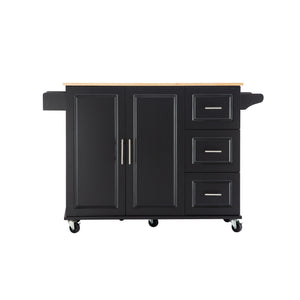 English Elm Kitchen Island & Cart - Mobile Rubber Wood Workstation With Ample Storage, Spice Rack & Towel Holder W420S00004