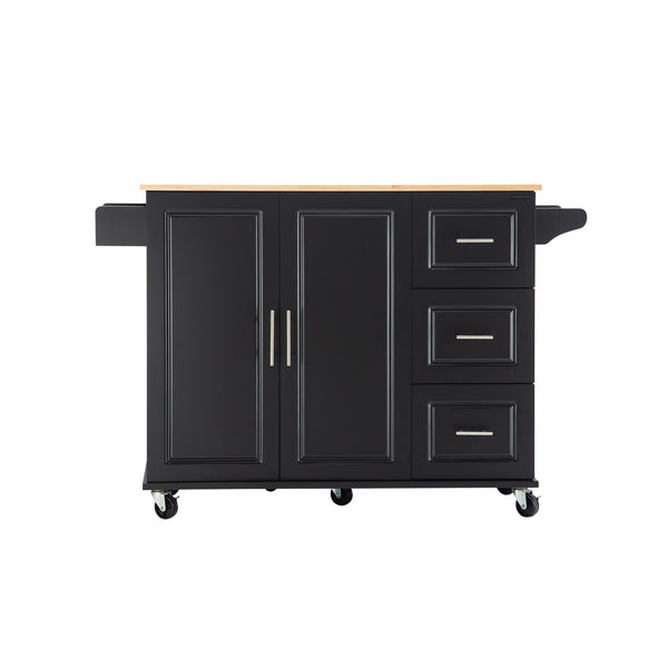 English Elm Kitchen Island & Cart - Mobile Rubber Wood Workstation With Ample Storage, Spice Rack & Towel Holder W420S00004