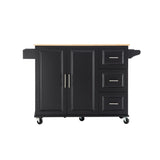 Hearth and Haven Kitchen Island & Kitchen Cart, Mobile Kitehcn Island with Extensible Rubber Wood Table Top, Adjustable Shelf Inside Cabinet For Different Utensils, 3 Big Drawers, with Spice Rack, Towel Rack-Bee W420S00004
