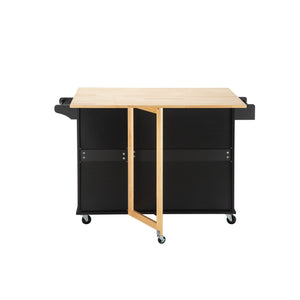 English Elm Kitchen Island & Cart - Mobile Rubber Wood Workstation With Ample Storage, Spice Rack & Towel Holder W420S00004