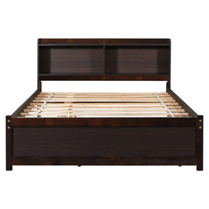 English Elm Full Bed with Pull Out Trundle and Bookcase Headboard for Kids or Guest Rooms Espresso W504P396574