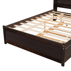 English Elm Full Bed with Pull Out Trundle and Bookcase Headboard for Kids or Guest Rooms Espresso W504P396574