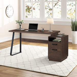 English Elm Home Office Computer Desk With Drawers/Hanging Letter-Size Files, 65 Inch Writing Study Table With Drawers