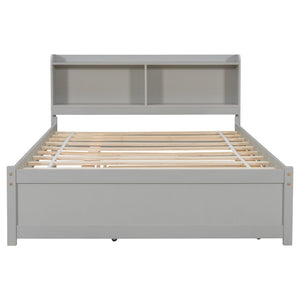 English Elm Full Bed with Pull Out Trundle and Bookcase Headboard for Kids or Guest Rooms Grey W504P396551