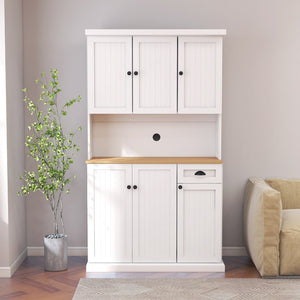 English Elm 71" Freestanding Pantry Hutch with Microwave Shelf Adjustable Storage and Six Doors W282132412