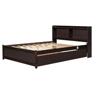 English Elm Full Bed with Pull Out Trundle and Bookcase Headboard for Kids or Guest Rooms Espresso W504P396574