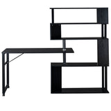 English Elm Home Office Computer Desk L-Shaped Corner Table, Rotating Computer Table With 5-Tier Bookshelf, Four Installation Methods, Lockable Casters (Black)