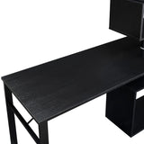 English Elm Home Office Computer Desk L-Shaped Corner Table, Rotating Computer Table With 5-Tier Bookshelf, Four Installation Methods, Lockable Casters (Black)