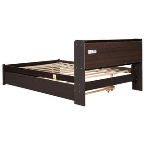 English Elm Full Bed with Pull Out Trundle and Bookcase Headboard for Kids or Guest Rooms Espresso W504P396574