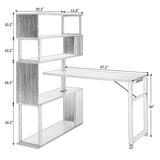 English Elm Home Office Computer Desk L-Shaped Corner Table, Rotating Computer Table With 5-Tier Bookshelf, Four Installation Methods, Lockable Casters (Tiger)