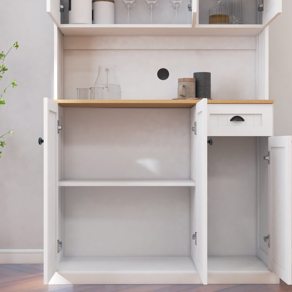 English Elm 71" Freestanding Pantry Hutch with Microwave Shelf Adjustable Storage and Six Doors W282132412