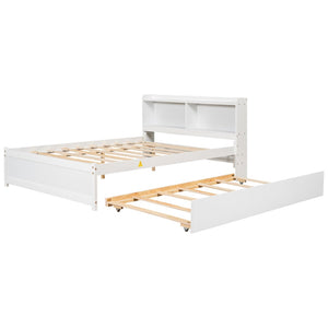 English Elm Full Bed with Pull Out Trundle and Bookcase Headboard for Kids or Guest Rooms White W504P396552