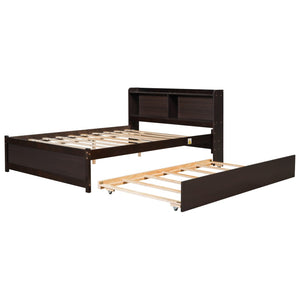 English Elm Full Bed with Pull Out Trundle and Bookcase Headboard for Kids or Guest Rooms Espresso W504P396574