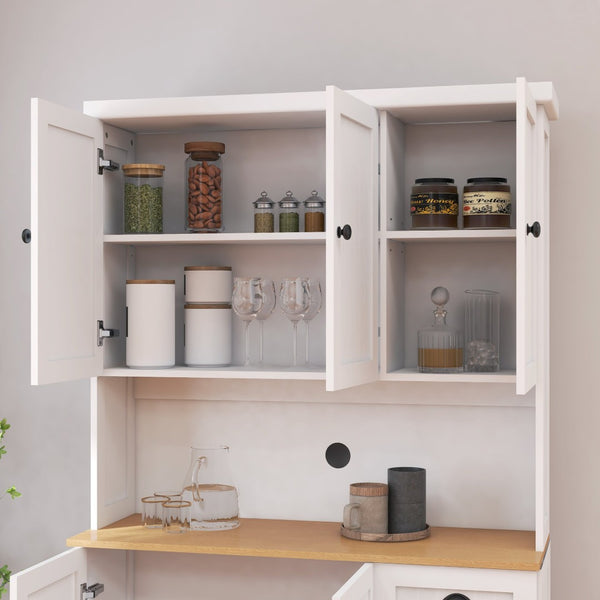 English Elm 71" Freestanding Pantry Hutch with Microwave Shelf Adjustable Storage and Six Doors W282132412