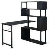 English Elm Home Office Computer Desk L-Shaped Corner Table, Rotating Computer Table With 5-Tier Bookshelf, Four Installation Methods, Lockable Casters (Black)