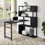 Hearth and Haven Home Office Computer Desk L-Shaped Corner Table, Rotating Computer Table with 5-Tier Bookshelf, Four Installation Methods, Lockable Casters WF196079AAE