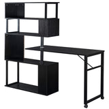 English Elm Home Office Computer Desk L-Shaped Corner Table, Rotating Computer Table With 5-Tier Bookshelf, Four Installation Methods, Lockable Casters (Black)