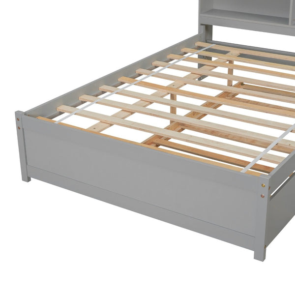 English Elm Full Bed with Pull Out Trundle and Bookcase Headboard for Kids or Guest Rooms Grey W504P396551