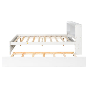 English Elm Full Bed with Pull Out Trundle and Bookcase Headboard for Kids or Guest Rooms White W504P396552