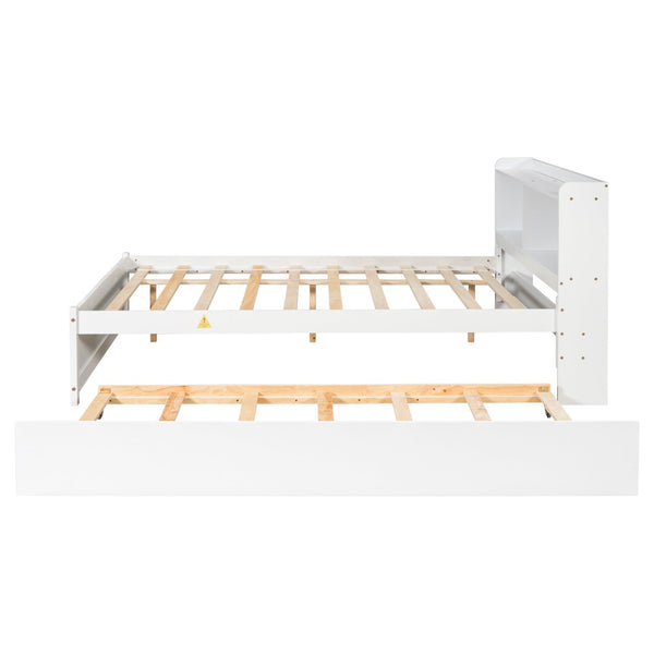English Elm Full Bed with Pull Out Trundle and Bookcase Headboard for Kids or Guest Rooms White W504P396552