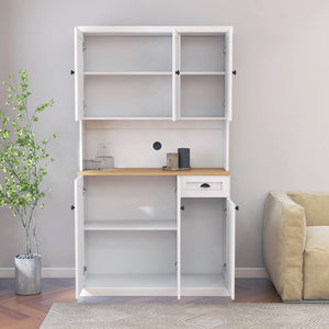 English Elm 71" Freestanding Pantry Hutch with Microwave Shelf Adjustable Storage and Six Doors W282132412