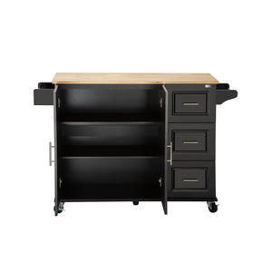 English Elm Kitchen Island & Cart - Mobile Rubber Wood Workstation With Ample Storage, Spice Rack & Towel Holder W420S00004