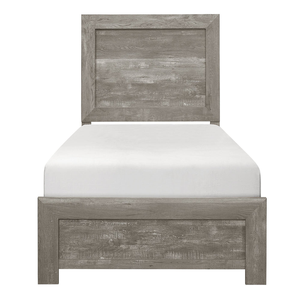 English Elm Rustic Full Size Panel Bed with Textured 3D Paper Veneer Finish, Modern Farmhouse Style Bedroom Gray 45.25 L x 33.5 W x 6.5 H B011P248599