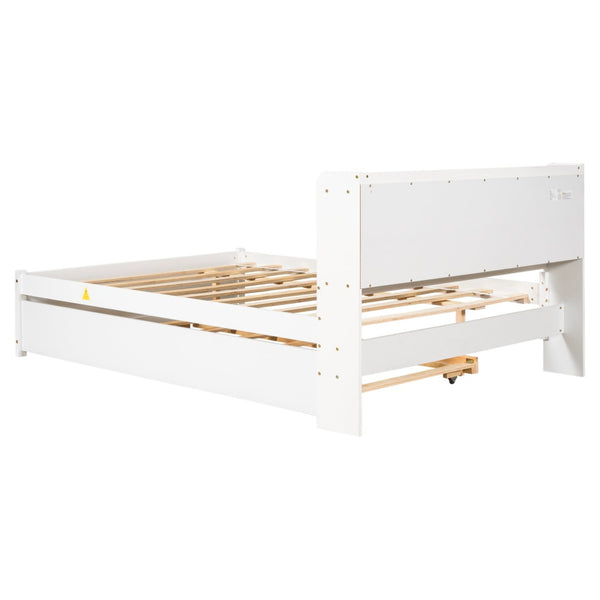 English Elm Full Bed with Pull Out Trundle and Bookcase Headboard for Kids or Guest Rooms White W504P396552