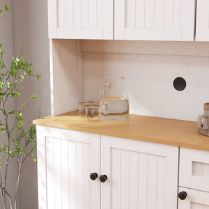 English Elm 71" Freestanding Pantry Hutch with Microwave Shelf Adjustable Storage and Six Doors W282132412