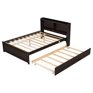 English Elm Full Bed with Pull Out Trundle and Bookcase Headboard for Kids or Guest Rooms Espresso W504P396574