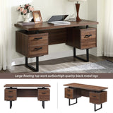 English Elm Home Office Computer Desk With Drawers/Hanging Letter-Size Files, 59 Inch Writing Study Table With Drawers