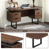 English Elm Home Office Computer Desk With Drawers/Hanging Letter-Size Files, 59 Inch Writing Study Table With Drawers