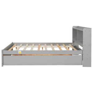 English Elm Full Bed with Pull Out Trundle and Bookcase Headboard for Kids or Guest Rooms Grey W504P396551