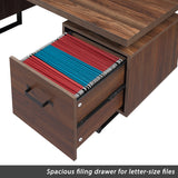 English Elm Home Office Computer Desk With Drawers/Hanging Letter-Size Files, 59 Inch Writing Study Table With Drawers