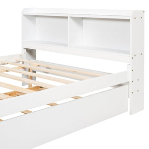 English Elm Full Bed with Pull Out Trundle and Bookcase Headboard for Kids or Guest Rooms White W504P396552