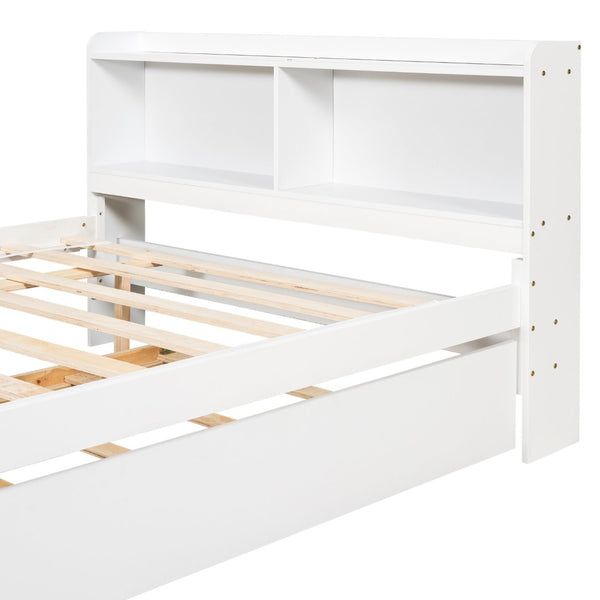 English Elm Full Bed with Pull Out Trundle and Bookcase Headboard for Kids or Guest Rooms White W504P396552