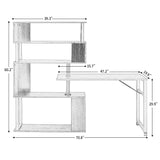 English Elm Home Office Computer Desk L-Shaped Corner Table, Rotating Computer Table With 5-Tier Bookshelf, Four Installation Methods, Lockable Casters (Tiger)