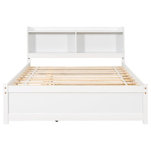 English Elm Full Bed with Pull Out Trundle and Bookcase Headboard for Kids or Guest Rooms White W504P396552
