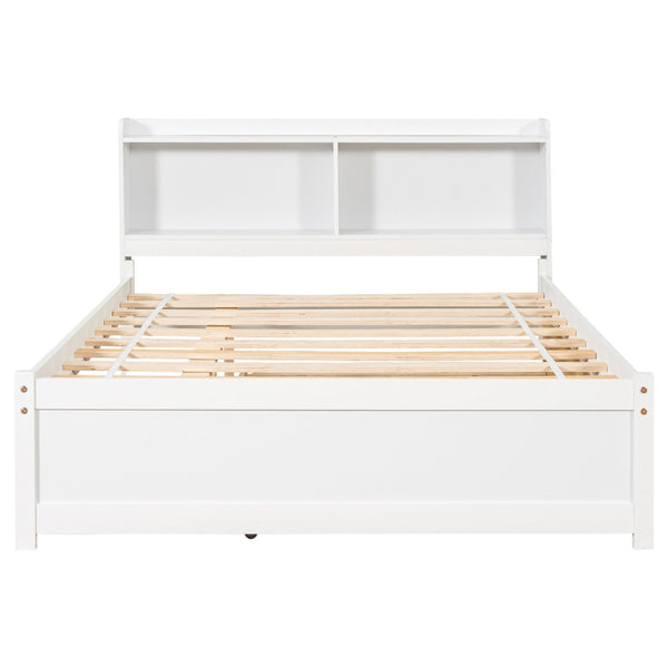 English Elm Full Bed with Pull Out Trundle and Bookcase Headboard for Kids or Guest Rooms White W504P396552