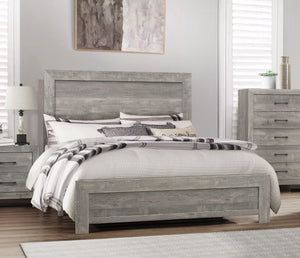 English Elm Rustic Gray Panel Bed Eastern King Wood Grain Veneer Farmhouse Bedroom Frame B01154138