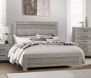 English Elm Rustic Full Size Panel Bed with Textured 3D Paper Veneer Finish, Modern Farmhouse Style Bedroom Gray 60.75 L x 33.5 W x 6.5 H B011P248597