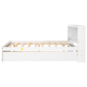 English Elm Full Bed with Pull Out Trundle and Bookcase Headboard for Kids or Guest Rooms White W504P396552