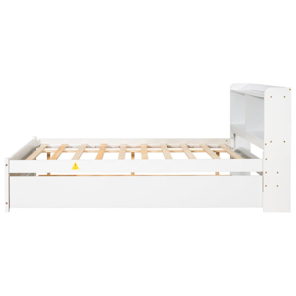 English Elm Full Bed with Pull Out Trundle and Bookcase Headboard for Kids or Guest Rooms White W504P396552