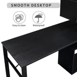 English Elm Home Office Computer Desk L-Shaped Corner Table, Rotating Computer Table With 5-Tier Bookshelf, Four Installation Methods, Lockable Casters (Black)