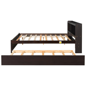 English Elm Full Bed with Pull Out Trundle and Bookcase Headboard for Kids or Guest Rooms Espresso W504P396574
