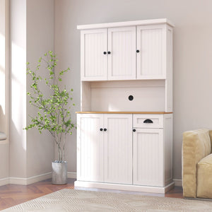 English Elm 71" Freestanding Pantry Hutch with Microwave Shelf Adjustable Storage and Six Doors W282132412