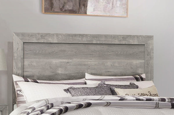English Elm Rustic Full Size Panel Bed with Textured 3D Paper Veneer Finish, Modern Farmhouse Style Bedroom Gray 60.75 L x 33.5 W x 6.5 H B011P248597
