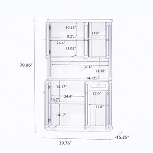 English Elm 71" Freestanding Pantry Hutch with Microwave Shelf Adjustable Storage and Six Doors W282132412