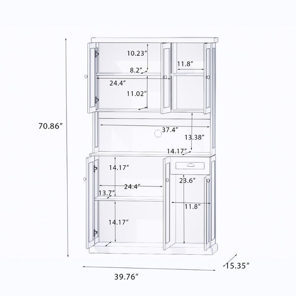English Elm 71" Freestanding Pantry Hutch with Microwave Shelf Adjustable Storage and Six Doors W282132412